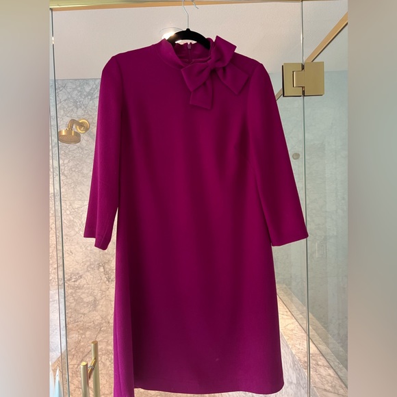Purple/magenta shift dress with bow at neckline. - Picture 2 of 2